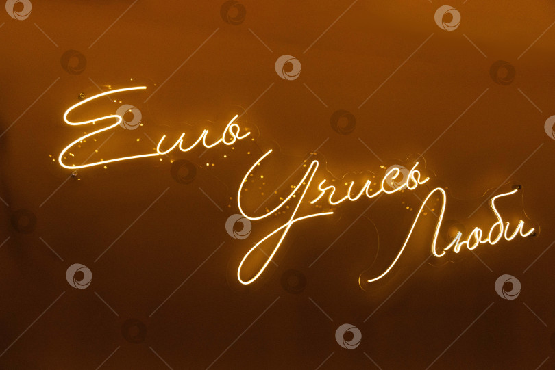 Скачать Светящаяся русская неоновая цитата на теплой стене. фотосток Ozero