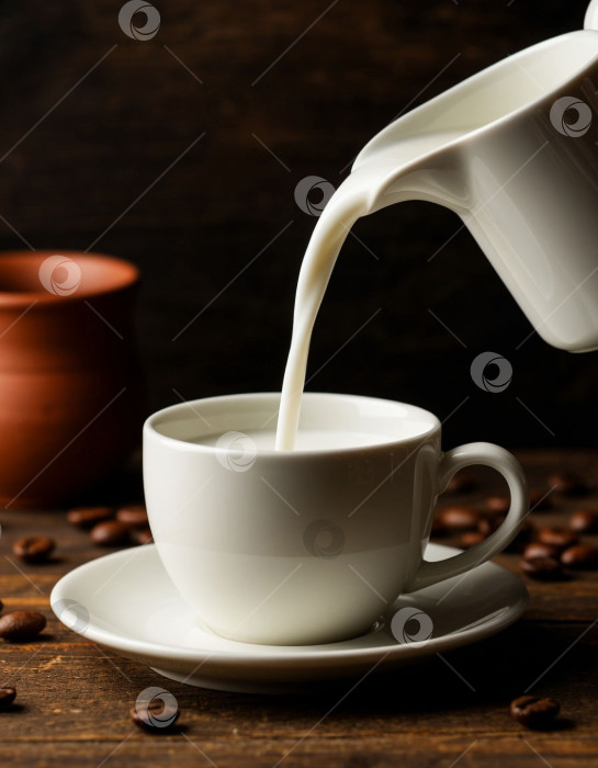 Скачать Струйка молока льется в чашку. Создан искусственный интеллект. фотосток Ozero