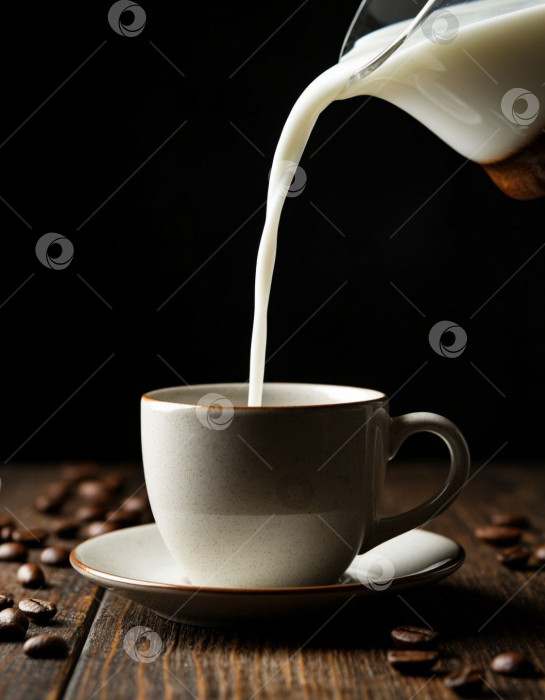 Скачать Струйка молока льется в чашку. Создан искусственный интеллект. фотосток Ozero