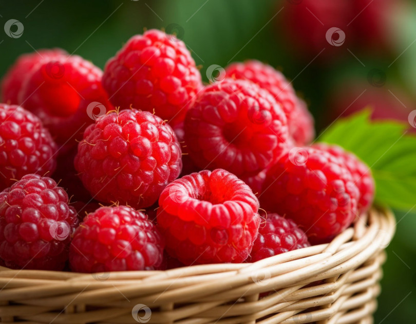 Скачать Малина в корзинке крупным планом. Создан искусственный интеллект. фотосток Ozero