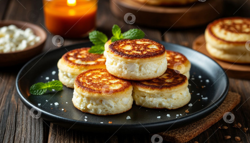 Скачать Блинчики с творогом на завтрак. Создано искусственным интеллектом. фотосток Ozero