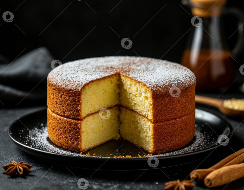 Скачать Бисквитный торт на столе. Создан искусственный интеллект. фотосток Ozero