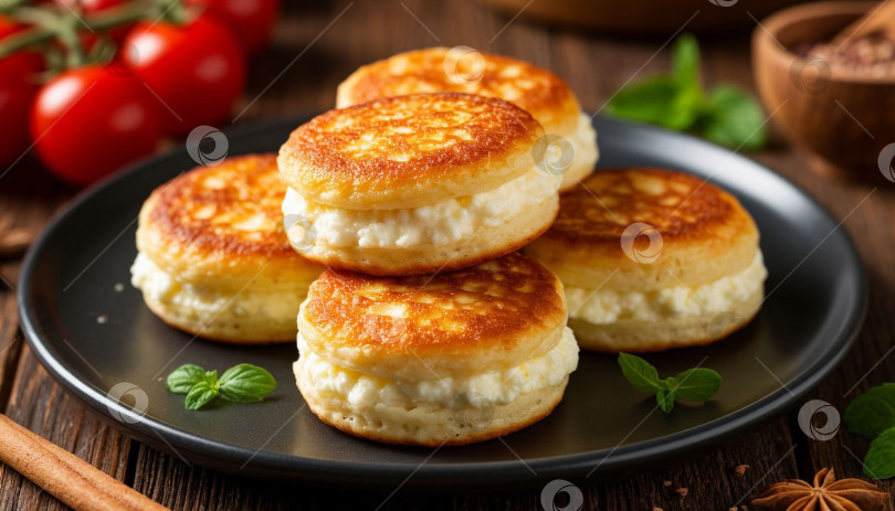 Скачать Блинчики с творогом на завтрак. Создано искусственным интеллектом. фотосток Ozero