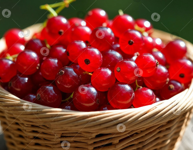 Скачать Красная смородина в корзинке крупным планом. Создан искусственный интеллект. фотосток Ozero