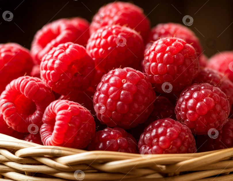Скачать Малина в корзинке крупным планом. Создан искусственный интеллект. фотосток Ozero