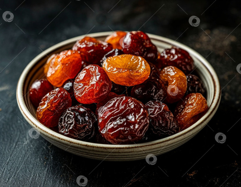 Скачать Сухофрукты для компота в тарелке крупным планом. Сгенерировано искусственным интеллектом. фотосток Ozero