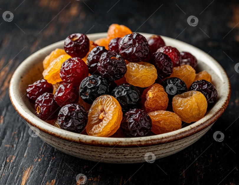 Скачать Сухофрукты для компота в тарелке крупным планом. Сгенерировано искусственным интеллектом. фотосток Ozero