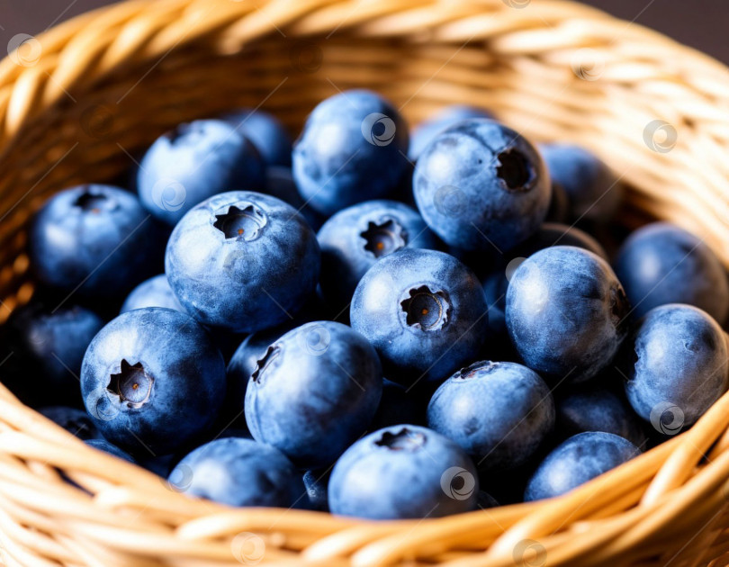 Скачать Ягоды черники в корзинке крупным планом. Создан искусственный интеллект. фотосток Ozero