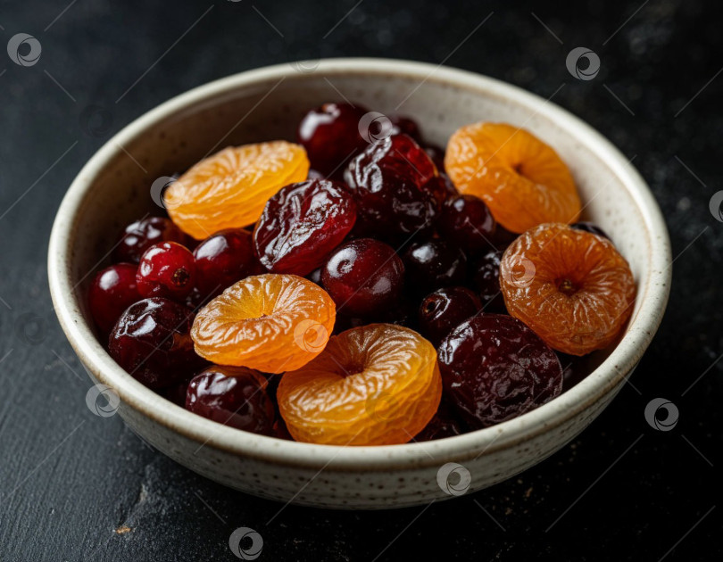 Скачать Сухофрукты для компота в тарелке крупным планом. Сгенерировано искусственным интеллектом. фотосток Ozero