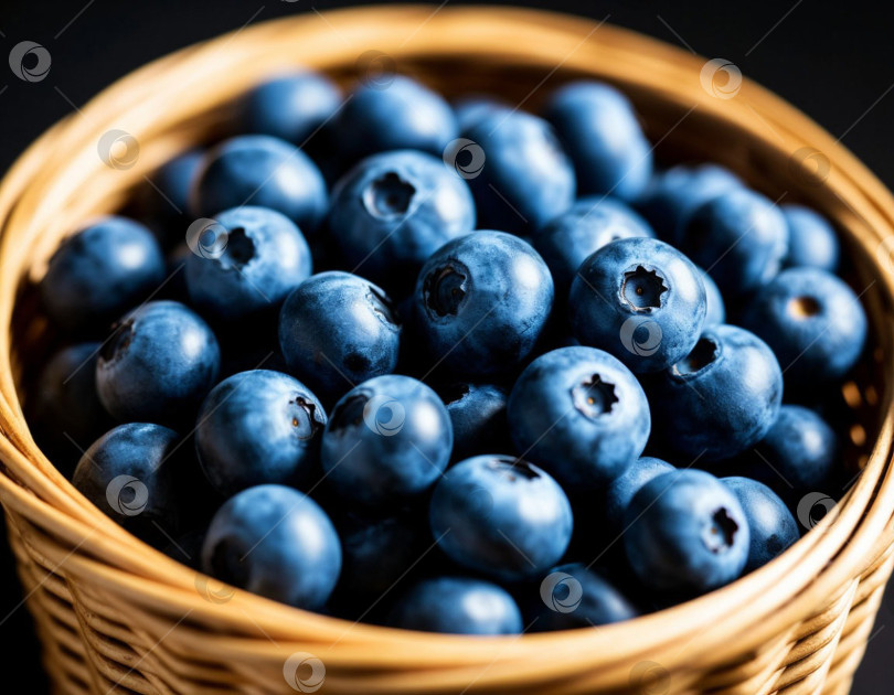 Скачать Ягоды черники в корзинке крупным планом. Создан искусственный интеллект. фотосток Ozero