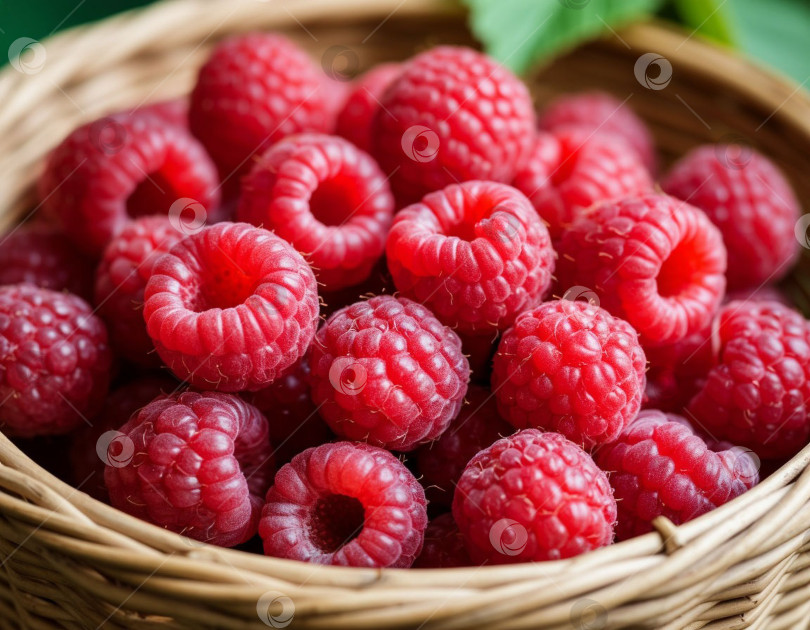 Скачать Малина в корзинке крупным планом. Создан искусственный интеллект. фотосток Ozero