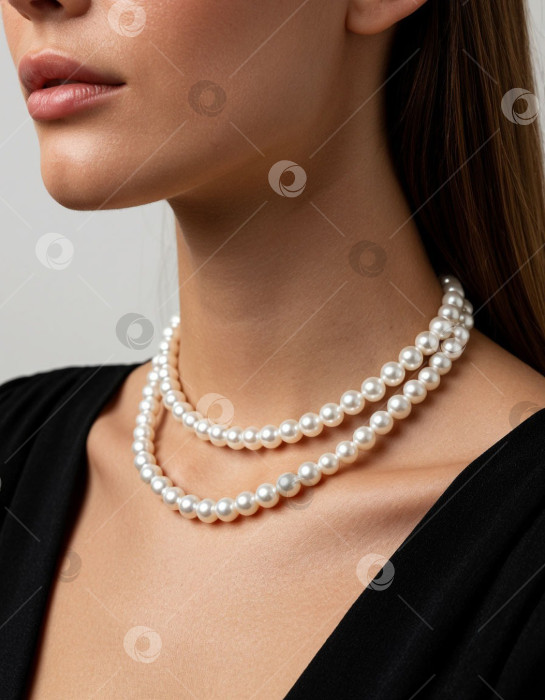 Скачать Крупный план жемчужного ожерелья невесты на шее. Сгенерировано искусственным интеллектом. фотосток Ozero