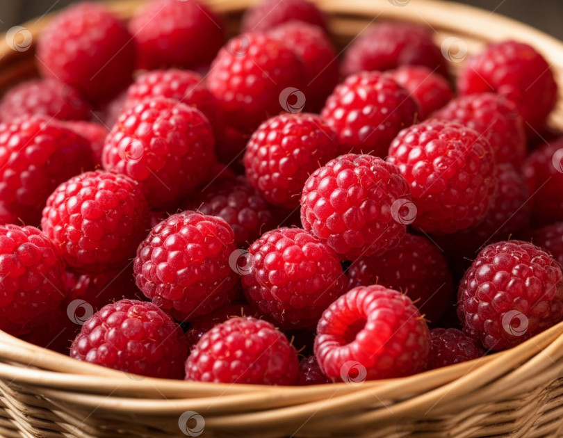 Скачать Малина в корзинке крупным планом. Создан искусственный интеллект. фотосток Ozero