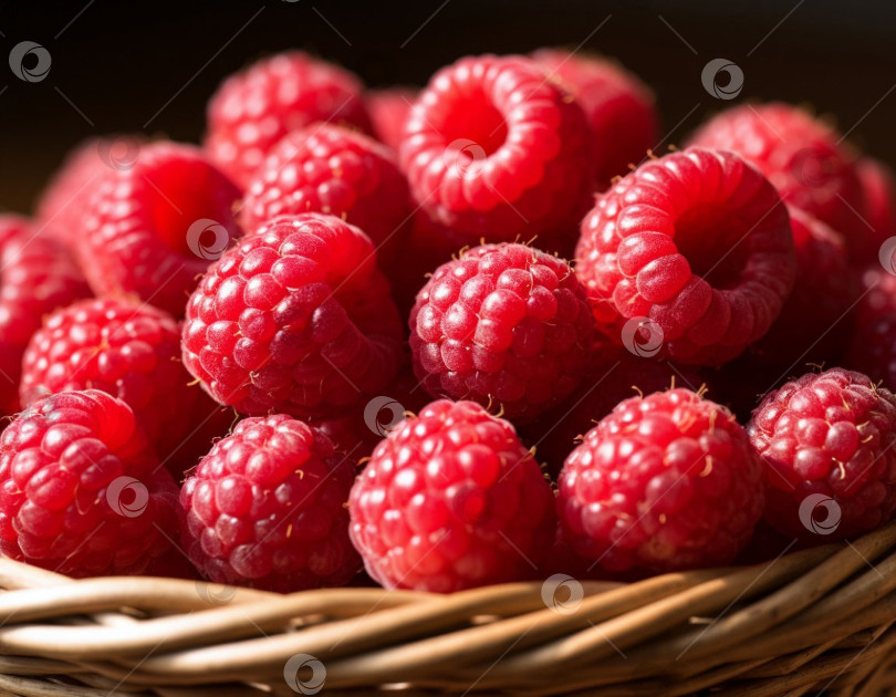 Скачать Малина в корзинке крупным планом. Создан искусственный интеллект. фотосток Ozero