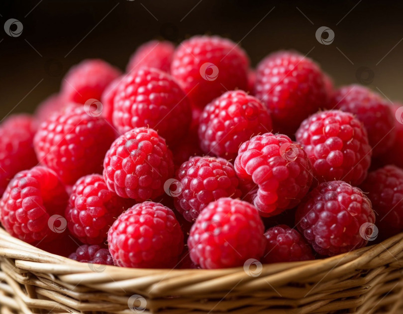 Скачать Малина в корзинке крупным планом. Создан искусственный интеллект. фотосток Ozero