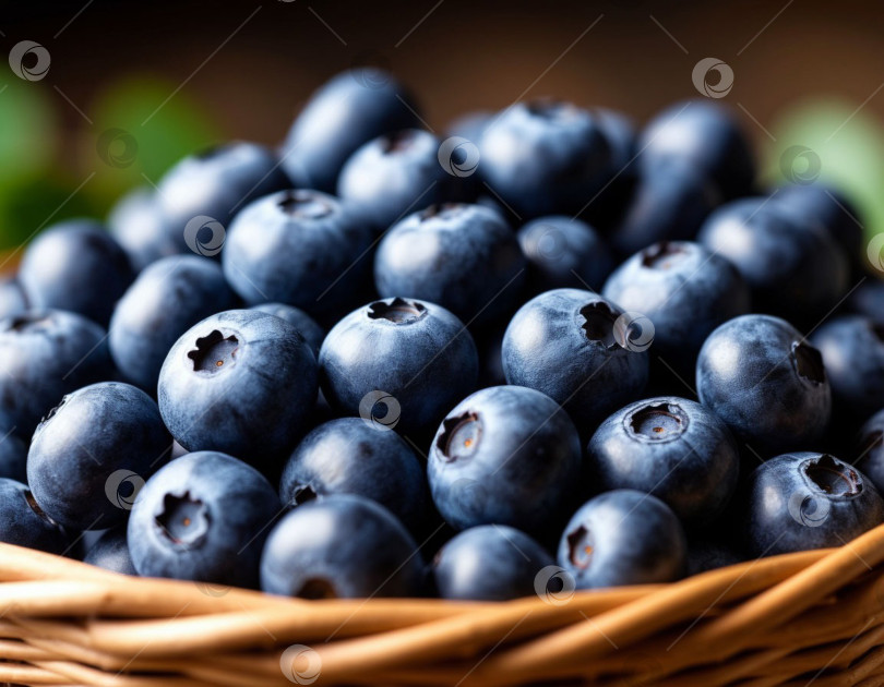 Скачать Ягоды черники в корзинке крупным планом. Создан искусственный интеллект. фотосток Ozero