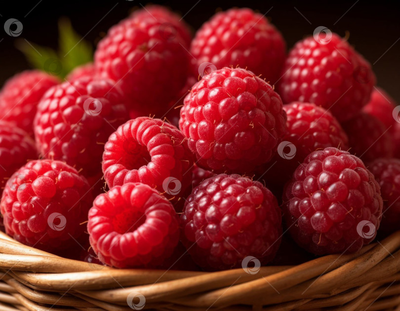 Скачать Малина в корзинке крупным планом. Создан искусственный интеллект. фотосток Ozero