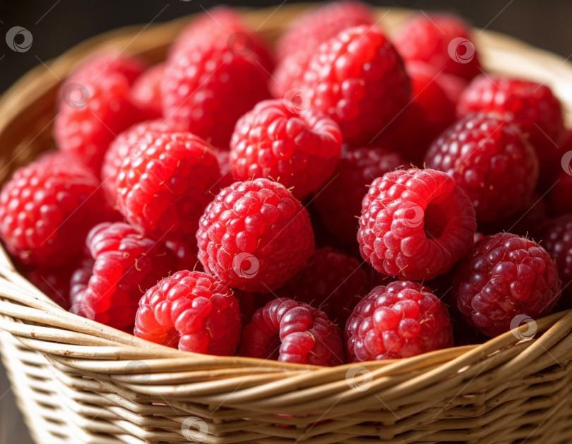 Скачать Малина в корзинке крупным планом. Создан искусственный интеллект. фотосток Ozero