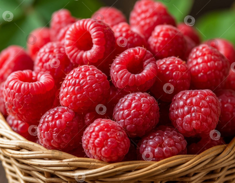 Скачать Малина в корзинке крупным планом. Создан искусственный интеллект. фотосток Ozero
