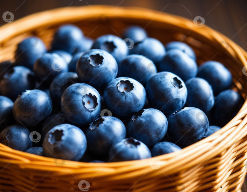Скачать Ягоды черники в корзинке крупным планом. Создан искусственный интеллект. фотосток Ozero
