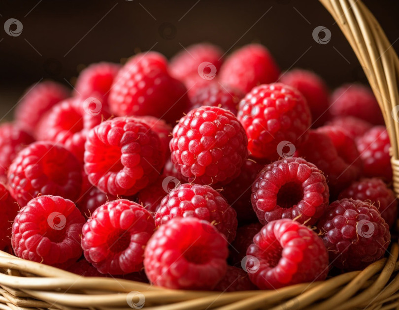 Скачать Малина в корзинке крупным планом. Создан искусственный интеллект. фотосток Ozero