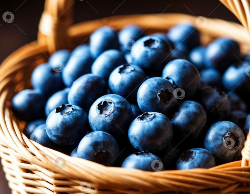 Скачать Ягоды черники в корзинке крупным планом. Создан искусственный интеллект. фотосток Ozero