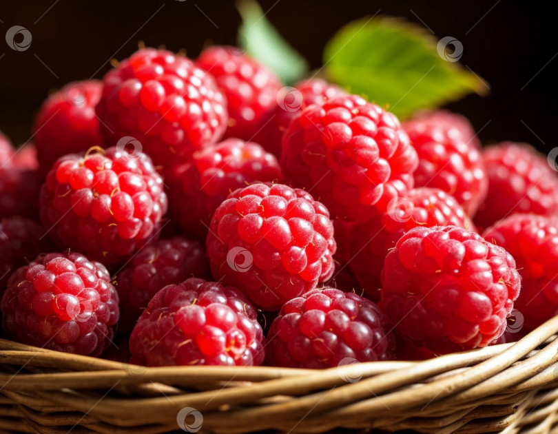 Скачать Малина в корзинке крупным планом. Создан искусственный интеллект. фотосток Ozero