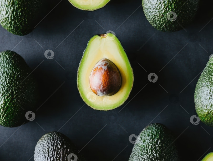 Скачать Свежее и полезное ассорти из авокадо на темном фоне для кулинарного вдохновения фотосток Ozero