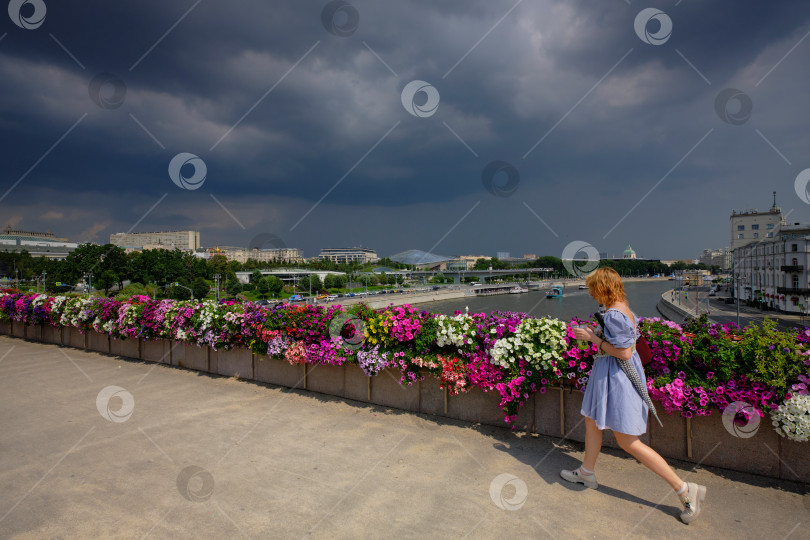 Скачать Москва. Цветы на Большом  Москворецком мосту. фотосток Ozero