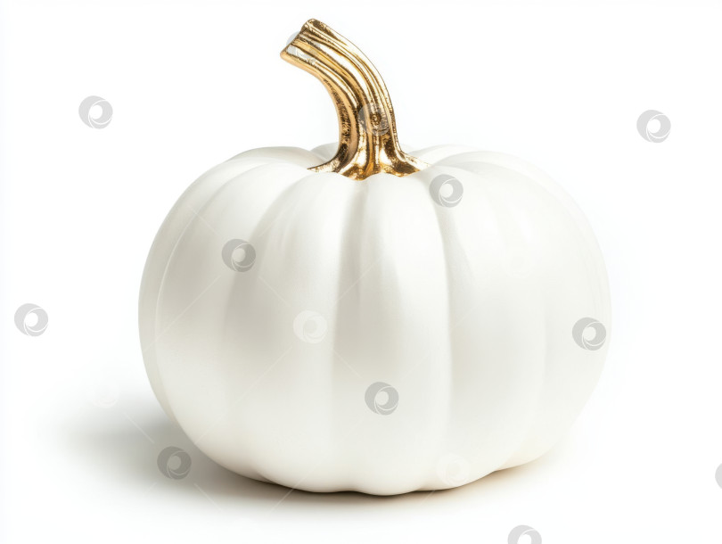 Скачать Роскошная белая тыква с золотым стеблем на изолированном белом фоне для элегантного осеннего декора фотосток Ozero