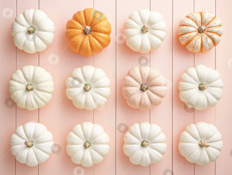 Скачать Декоративные пастельные тыквы нежно-оранжевого цвета для осеннего декора и осенней тематики фотосток Ozero