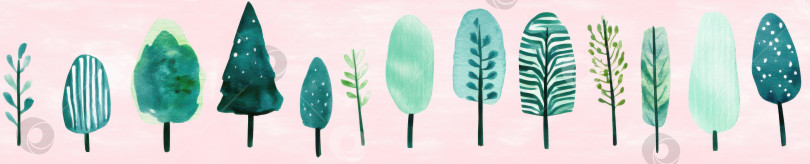 Скачать Очаровательная коллекция акварельных елочек в детском стиле для креативных дизайнерских проектов фотосток Ozero