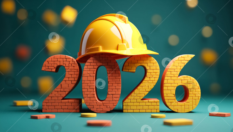 Скачать Желтая каска расположена поверх букв 2026 фотосток Ozero