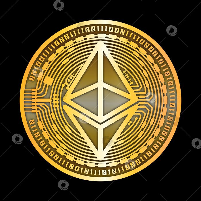 Скачать Золотая реалистичная монета Ethereum. Выделенный символ биткоина - золотая монета криптовалюты. фотосток Ozero
