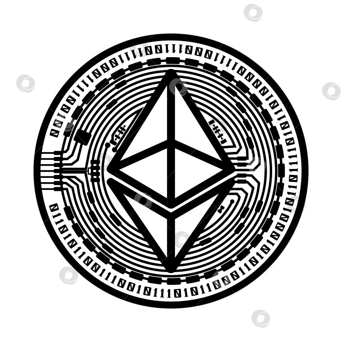 Скачать Реалистичная монета Ethereum. Выделенный символ биткоина - золотая монета криптовалюты. фотосток Ozero