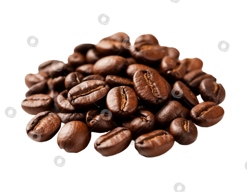 Скачать Горсть кофейных зерен на прозрачном фоне. Сгенерировано с помощью искусственного интеллекта. фотосток Ozero