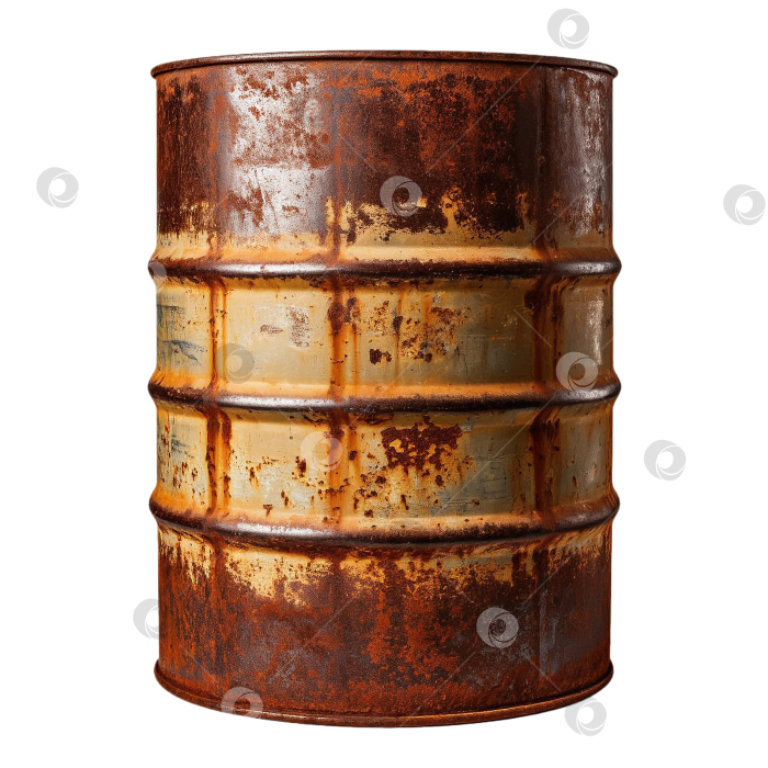 Скачать Ржавая металлическая бочка на прозрачном фоне. Создан искусственный интеллект. фотосток Ozero
