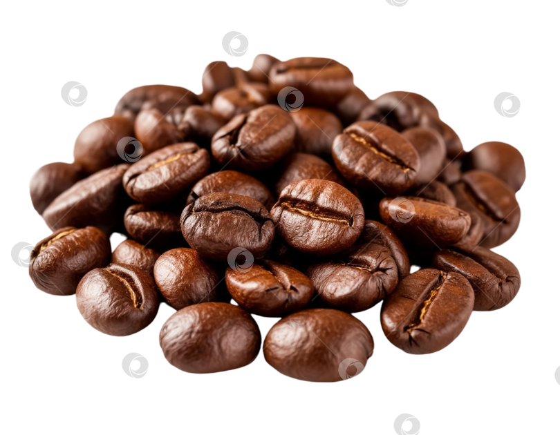 Скачать Горсть кофейных зерен на прозрачном фоне. Сгенерировано с помощью искусственного интеллекта. фотосток Ozero