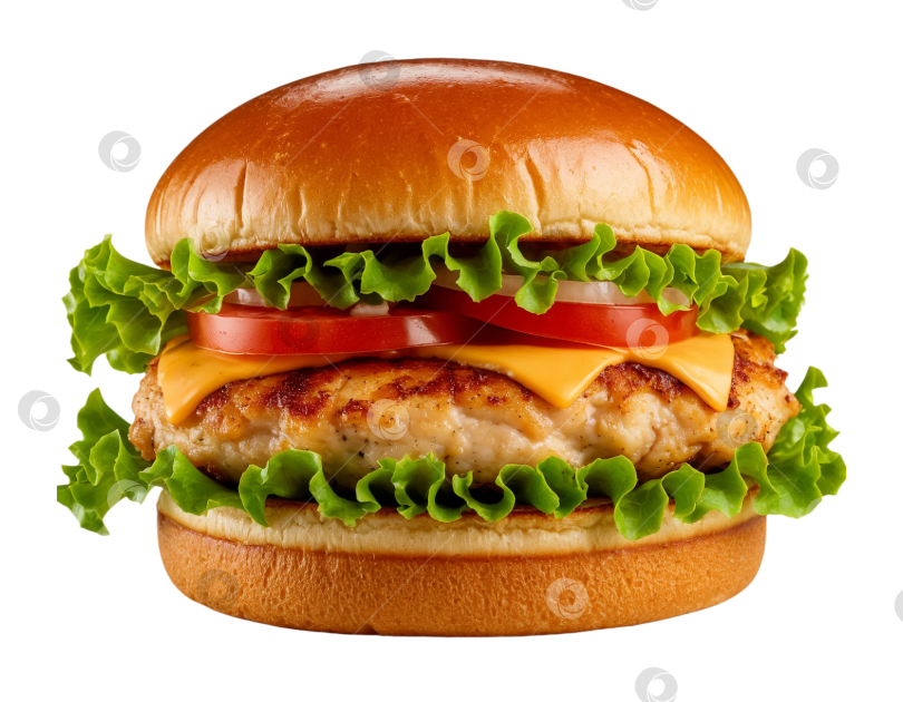 Скачать Куриный бургер на прозрачном фоне в формате PNG. Создан с помощью искусственного интеллекта. фотосток Ozero