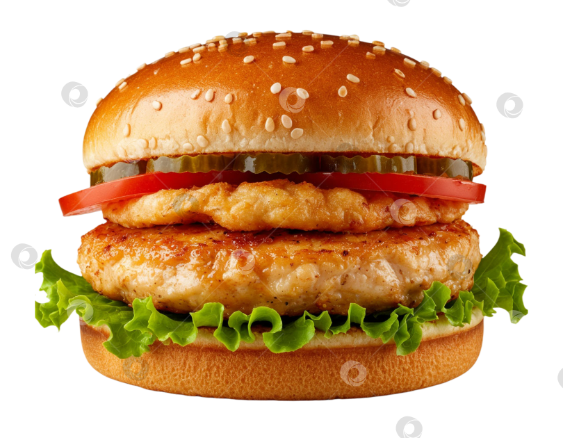 Скачать Куриный бургер на прозрачном фоне в формате PNG. Создан с помощью искусственного интеллекта. фотосток Ozero
