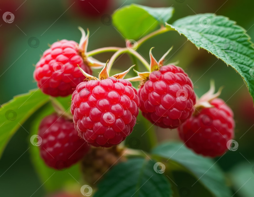 Скачать Крупный план спелой малины в саду. Создано искусственным интеллектом. фотосток Ozero