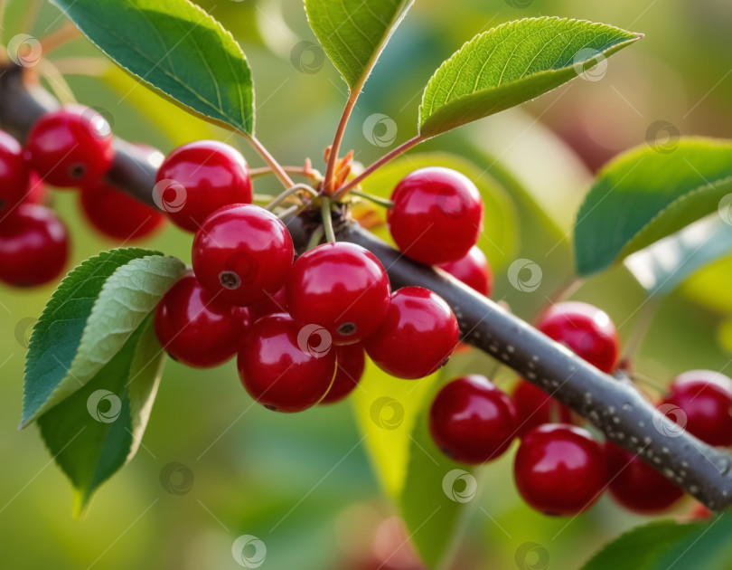 Скачать Красная черемуха крупным планом. Создан искусственный интеллект. фотосток Ozero