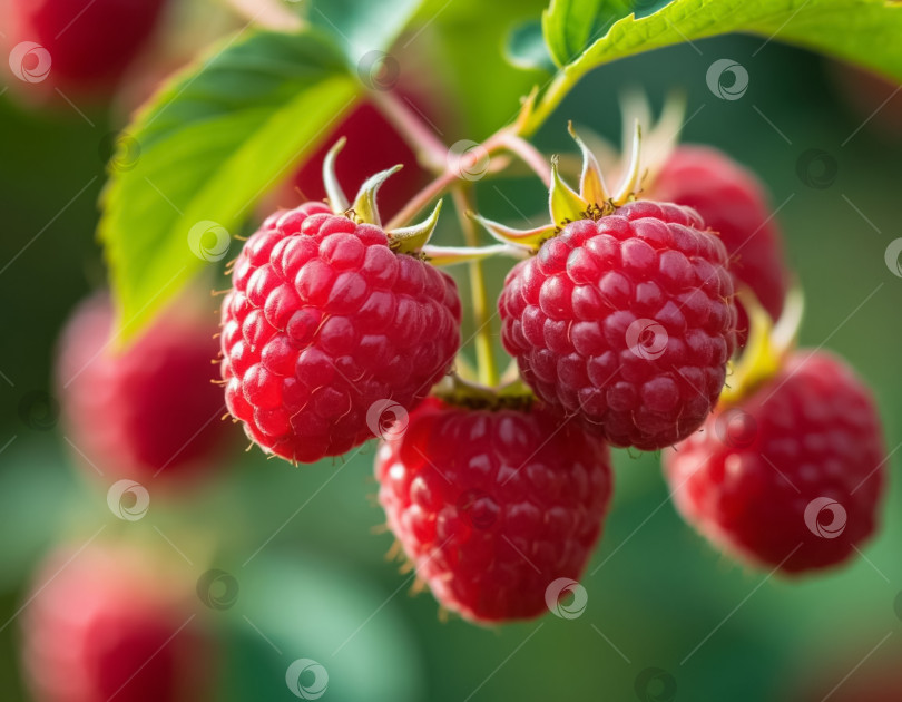 Скачать Крупный план спелой малины в саду. Создано искусственным интеллектом. фотосток Ozero