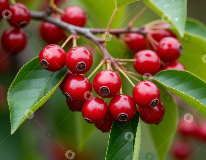 Скачать Красная черемуха крупным планом. Создан искусственный интеллект. фотосток Ozero