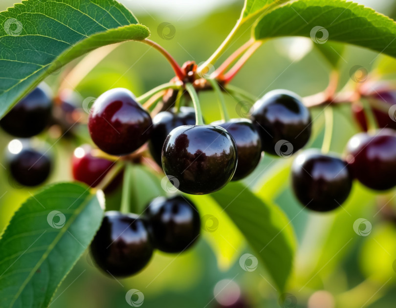 Скачать Черная черемуха крупным планом. Создан искусственный интеллект. фотосток Ozero