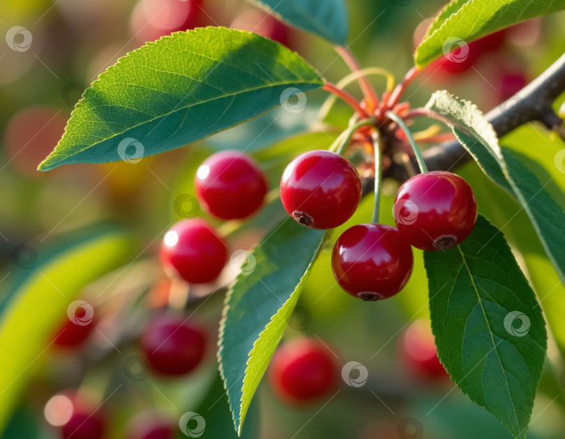 Скачать Красная черемуха крупным планом. Создан искусственный интеллект. фотосток Ozero