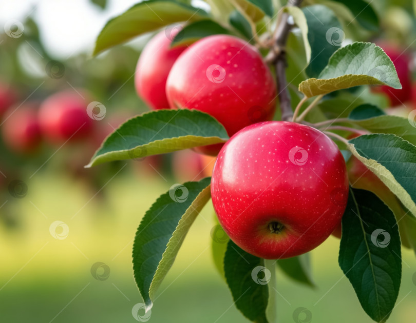 Скачать Красные яблоки на ветке в саду. Создан искусственный интеллект. фотосток Ozero