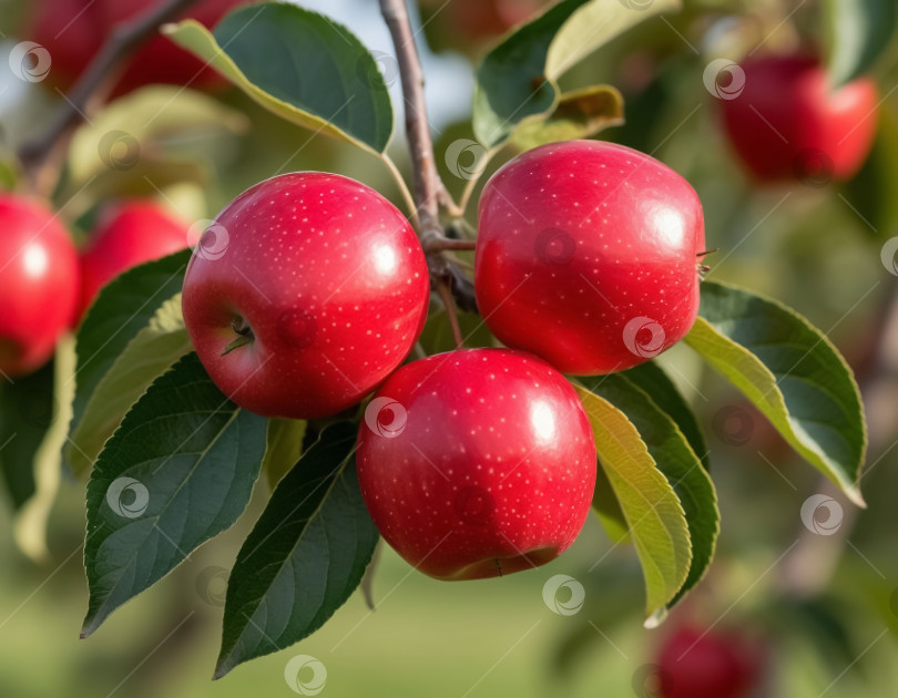 Скачать Красные яблоки на ветке в саду. Создан искусственный интеллект. фотосток Ozero