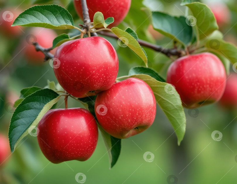Скачать Красные яблоки на ветке в саду. Создан искусственный интеллект. фотосток Ozero