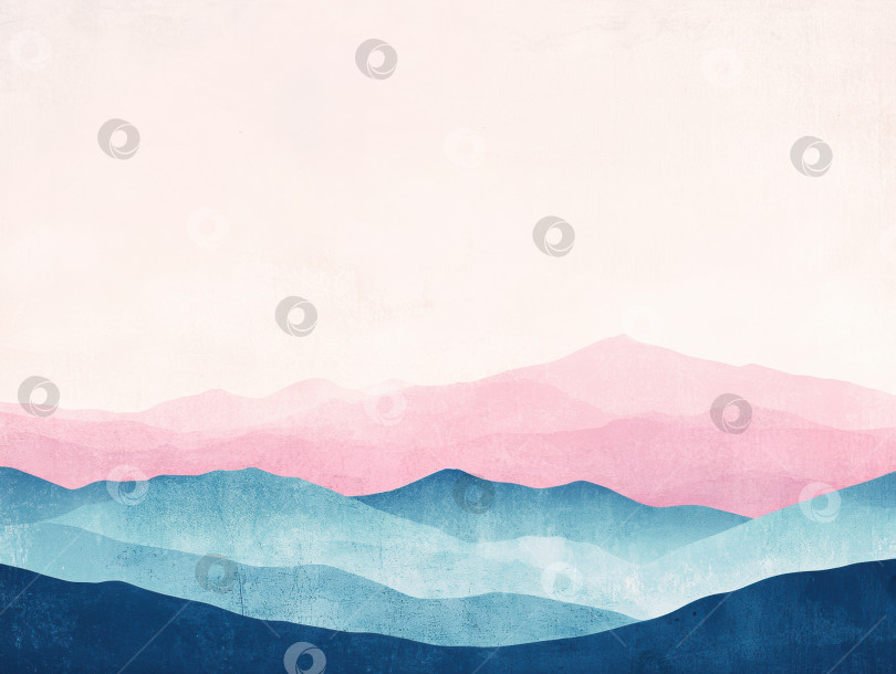 Скачать Абстрактная цифровая живопись с изображением далеких холмов в мягком свете для оформления в стиле современного искусства фотосток Ozero